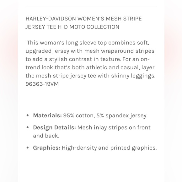 HARLEY-DAVIDSON WOMEN’S SMALL MESH STRIPE JERSEY TEE H-D MOTO COLLECTION - Picture 6 of 6